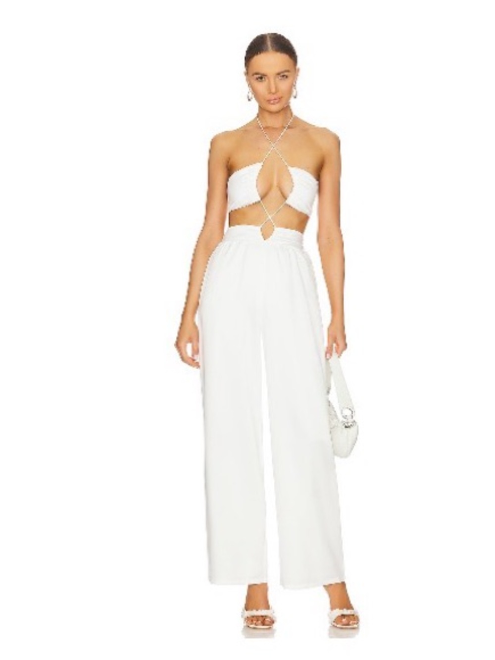 superdown White Strapless Cutout Wide-Leg Jumpsuit